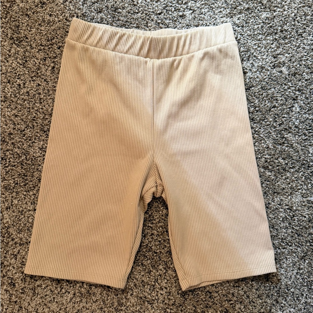 Women’s Tan Striped Bike Shorts
